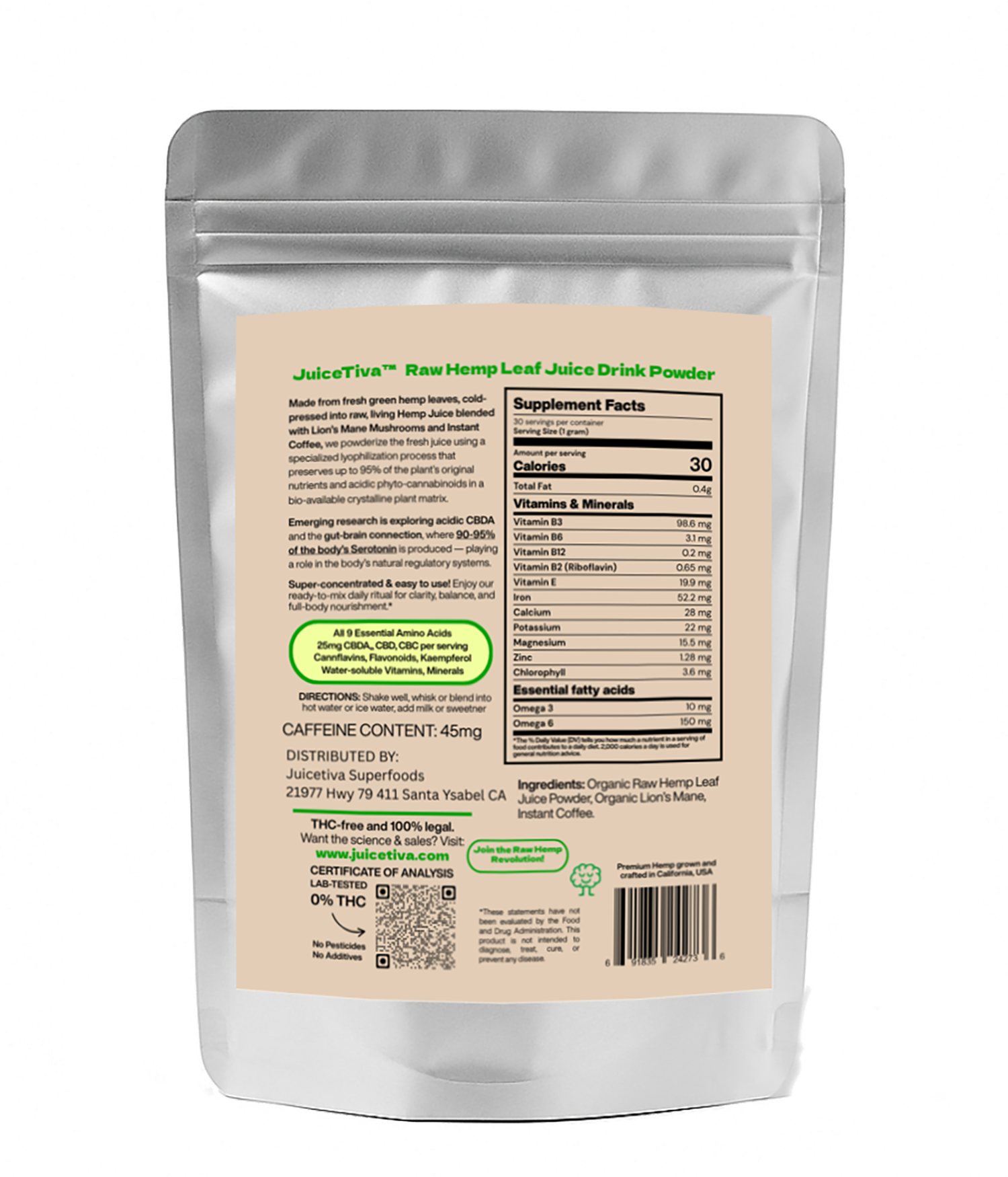 Hemp Coffee – CoffeeTiva™ Hemp Juice + Lions Mane + Coffee | 30 Servings (Copy)