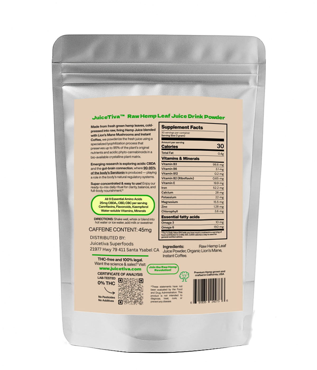 CoffeeTiva - Energy/Focus- 30 Day — Hemp Leaf Juice + Lion's Mane + Coffee Blend