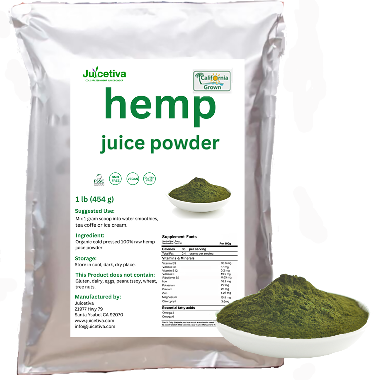 JuiceTiva 1 lb  Wholesale Hemp Juice Powder Natural