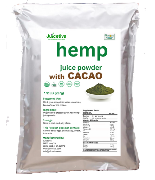 Bulk Cacao Hemp Juice Powder – 1/2 lb Bag | Raw CBDA + Organic Cacao