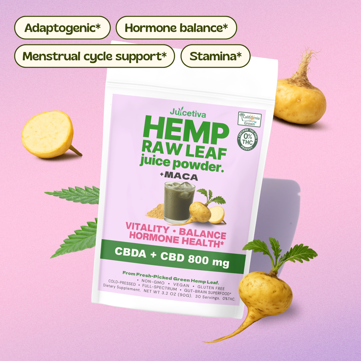 Mood Balance Stamina — Hemp Leaf Juice + Maca Blend, 30 Day