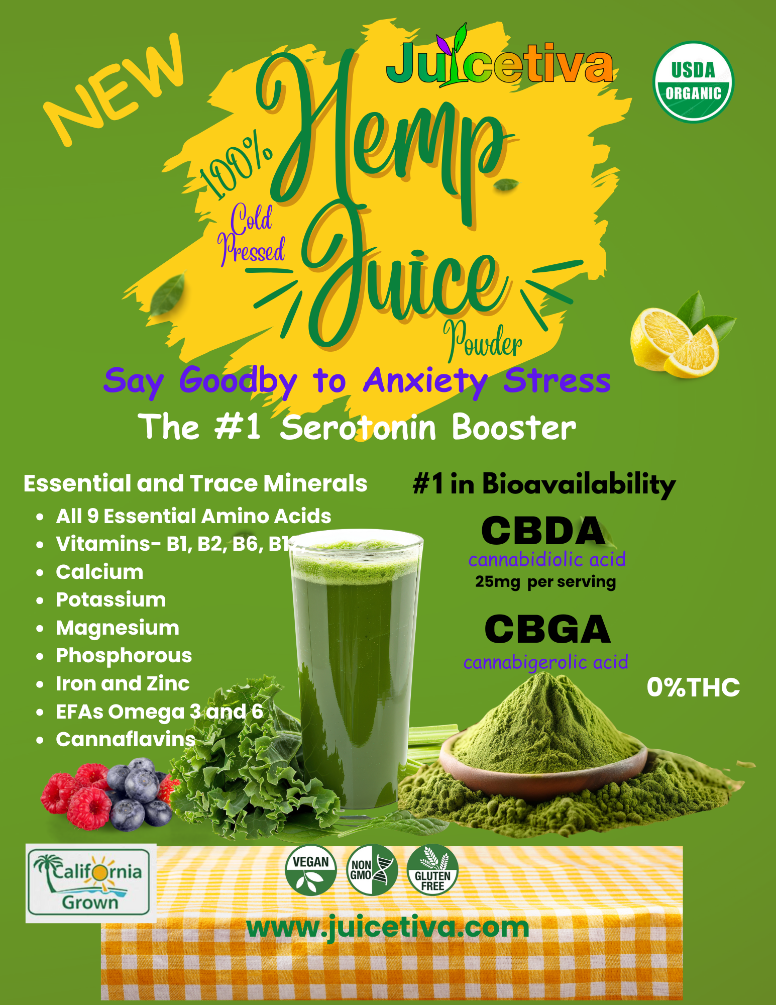 Wholesale: Case Pack: 12 Hemp Leaf Juice 30-Day Packs. 100% Hemp Leaf Juice Powder