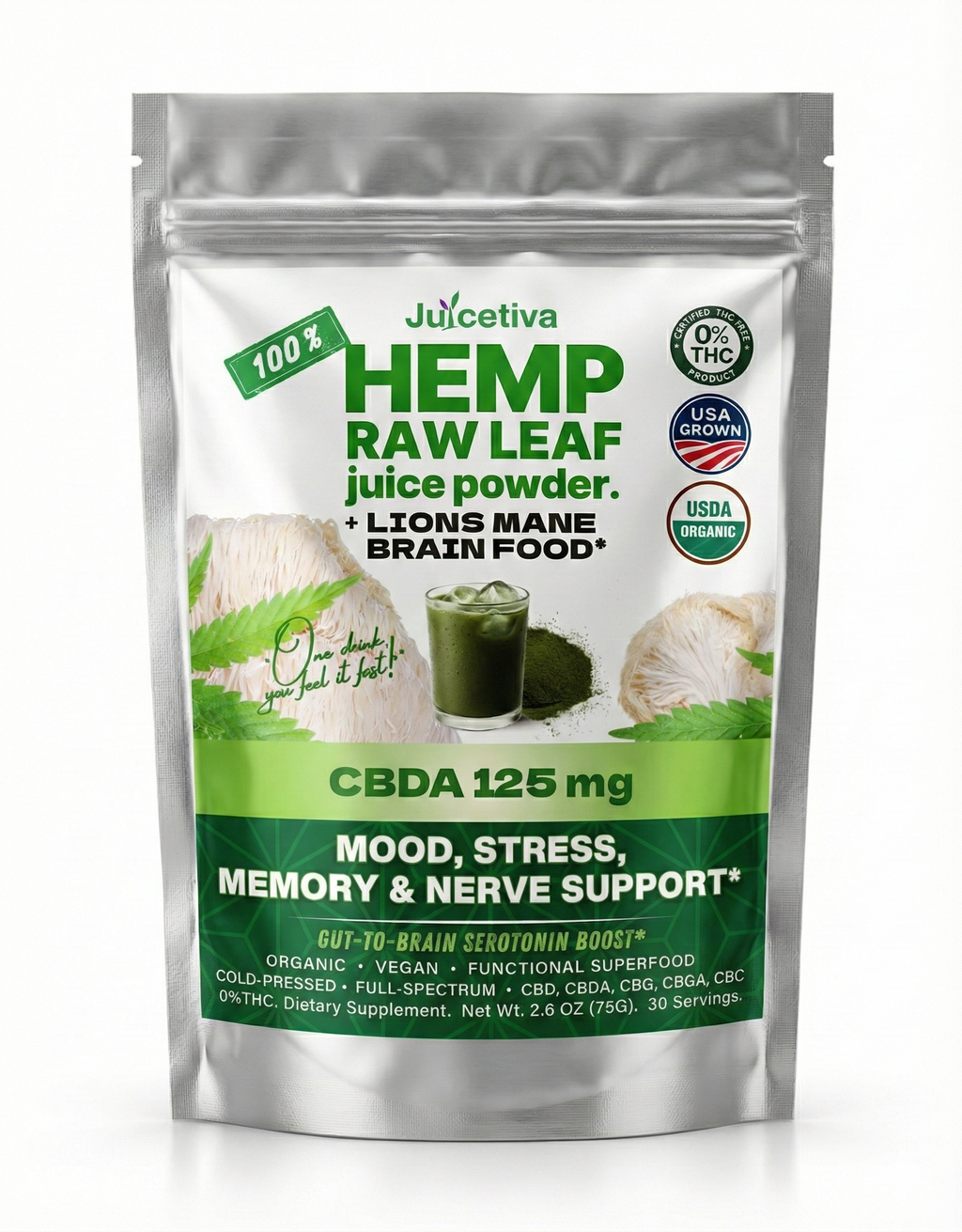Wholesale Lions Mane with Hemp Leaf Juice mixed 12 /30 day Bags