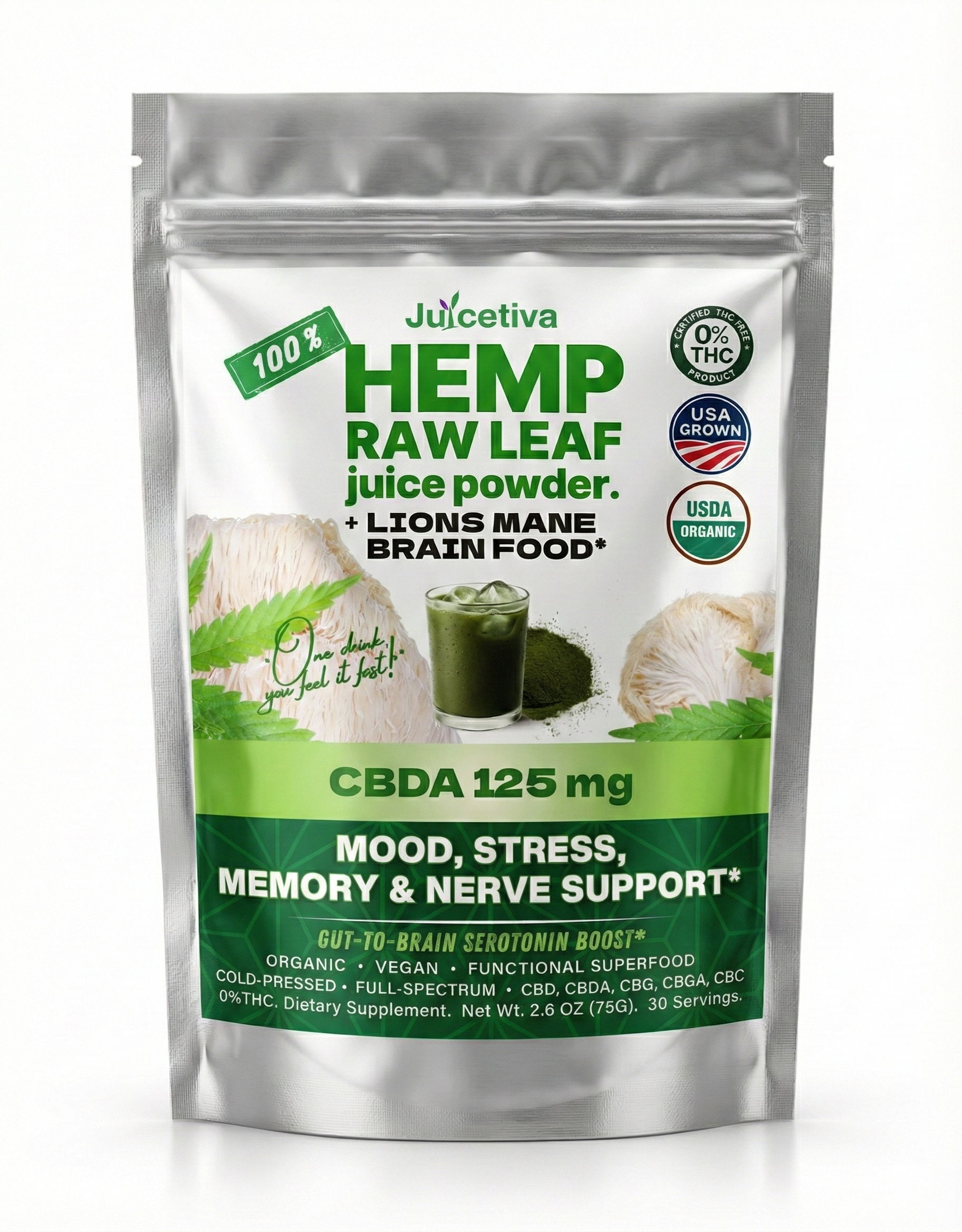 Wholesale Lions Mane with Hemp Leaf Juice mixed 12 /30 day Bags