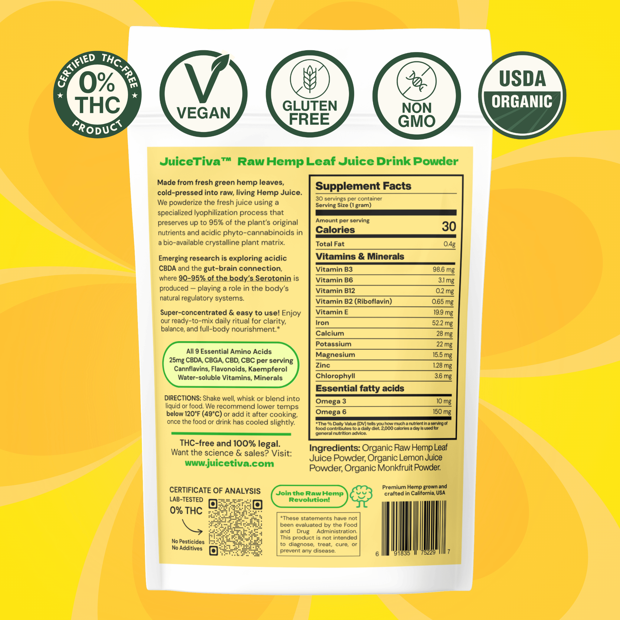 LemonTiva™ – Hemp Juice + Lemon Juice Powder | 30 Servings