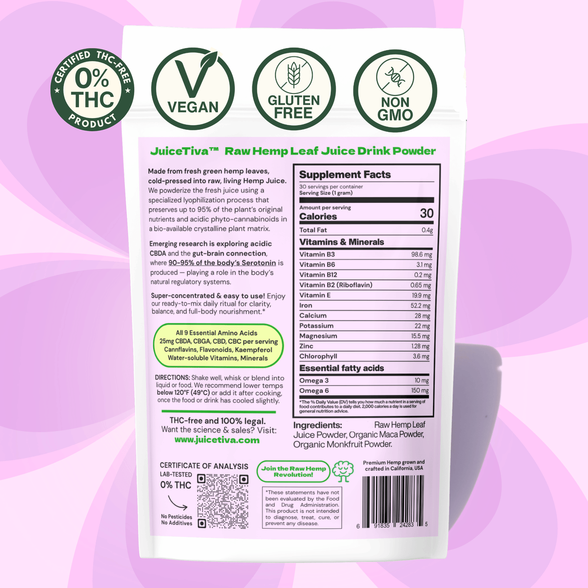 Mood Balance Stamina — Hemp Leaf Juice + Maca Blend, 30 Day