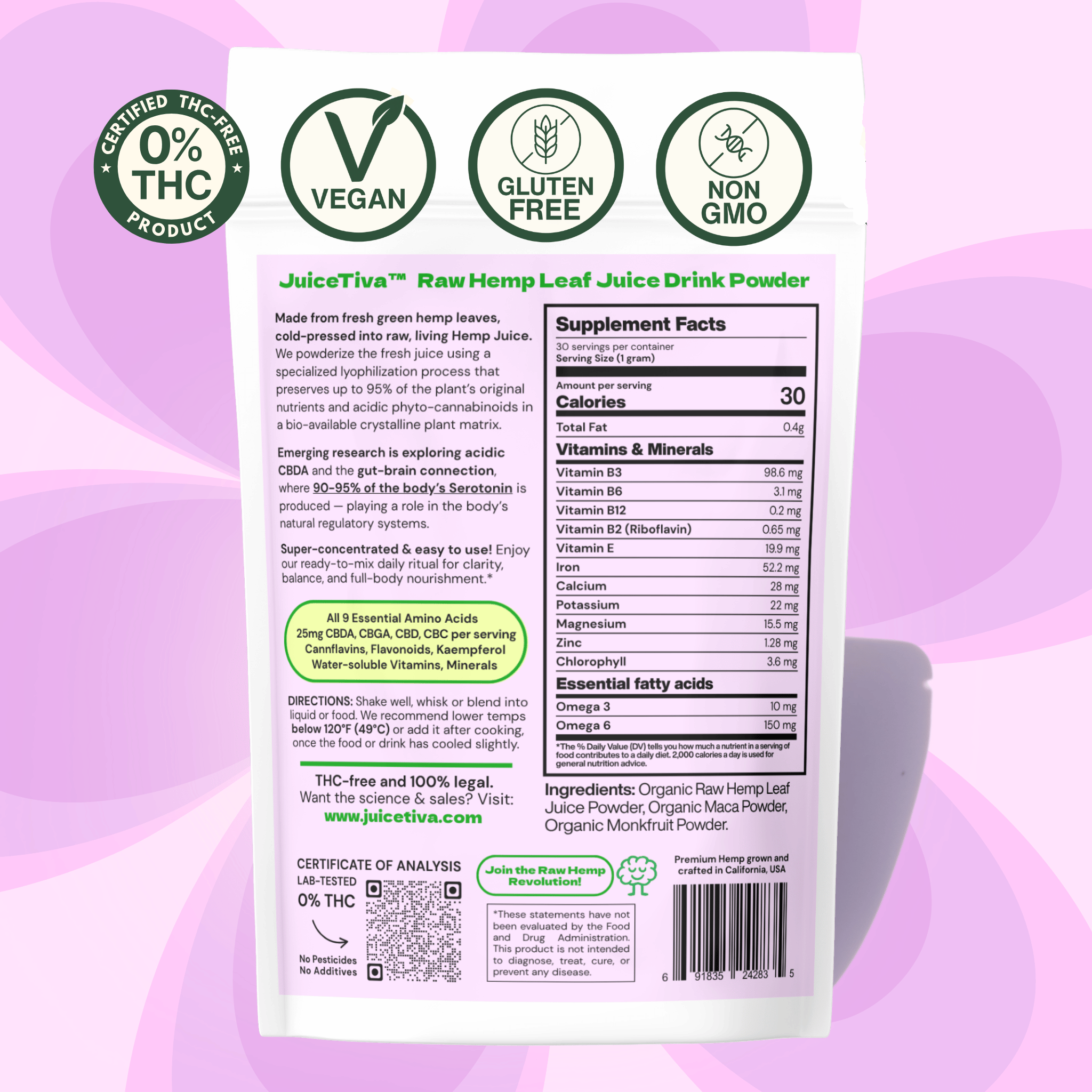 JuiceTiva MacaTiva – Hemp Juice + Maca Powder | 30 Servings