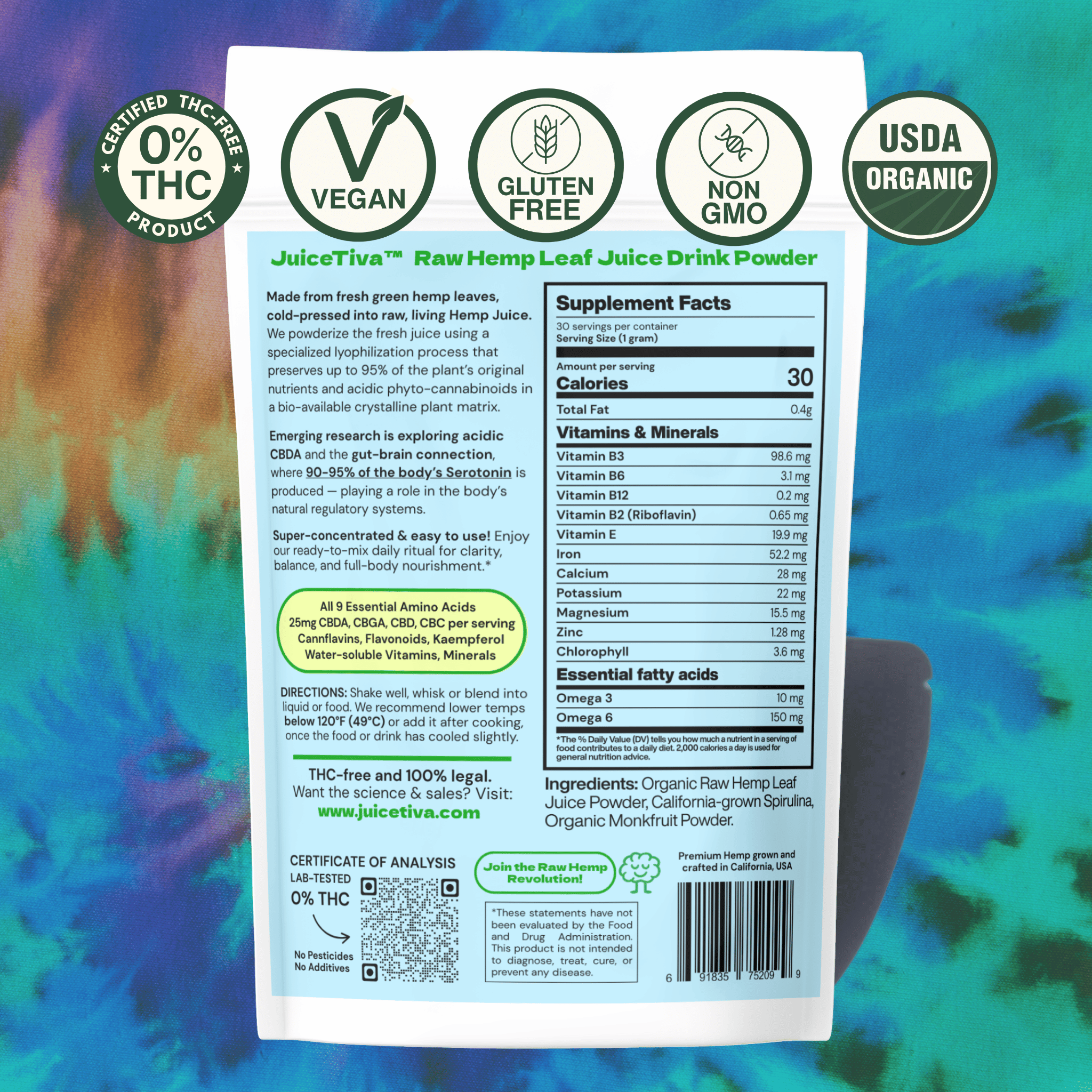 SpiruTiva™ – Hemp Juice + Spirulina Green Blend | 30 Servings