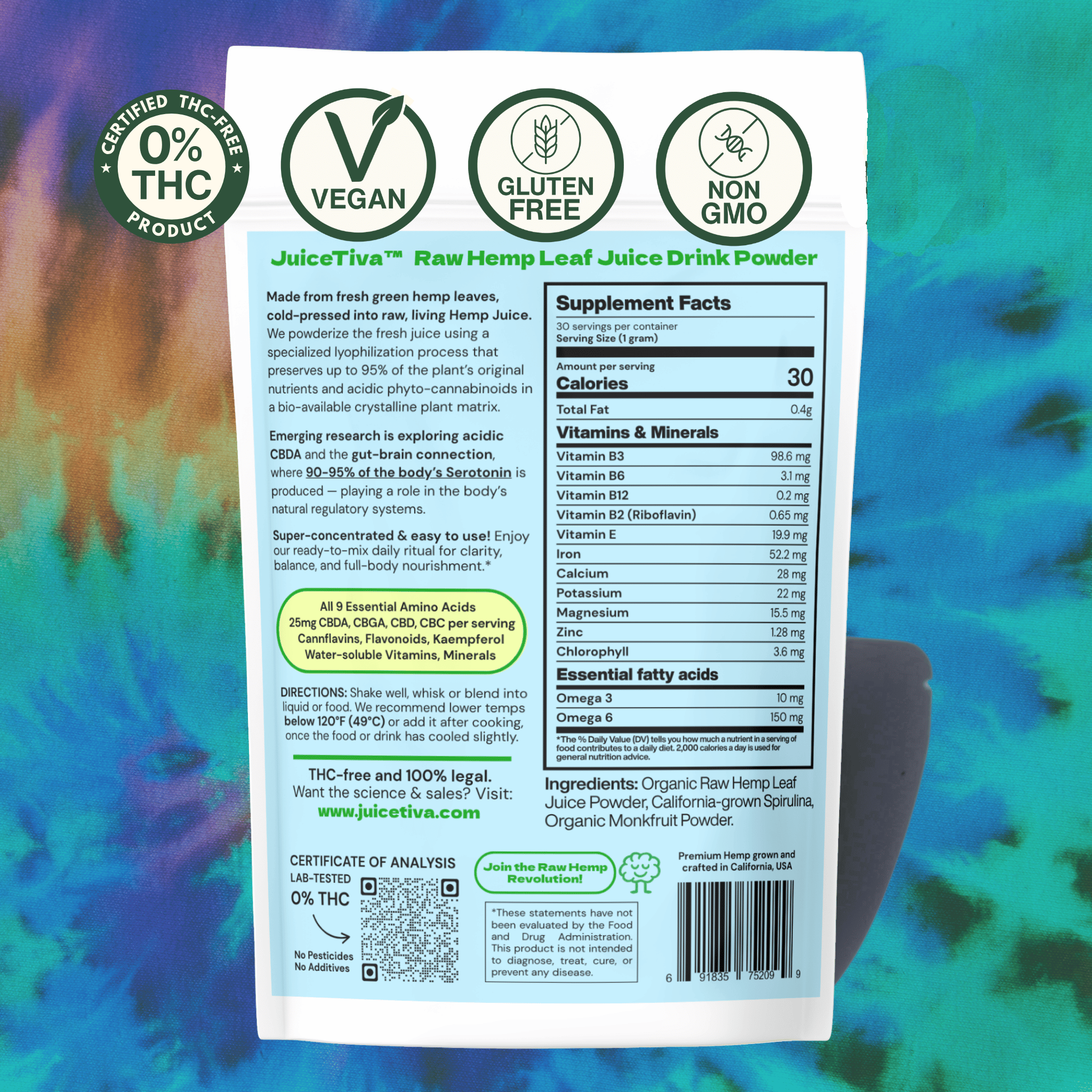 JuiceTiva SpiruTiva – Hemp Juice + Spirulina Green Blend | 30 Servings
